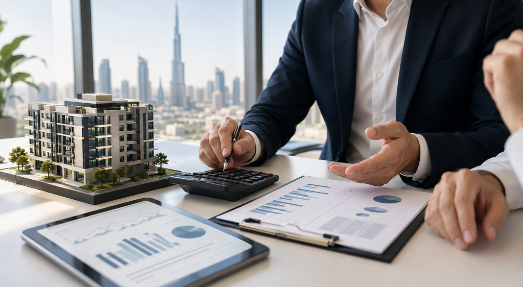 Investor calculating net rental return on a Dubai apartment