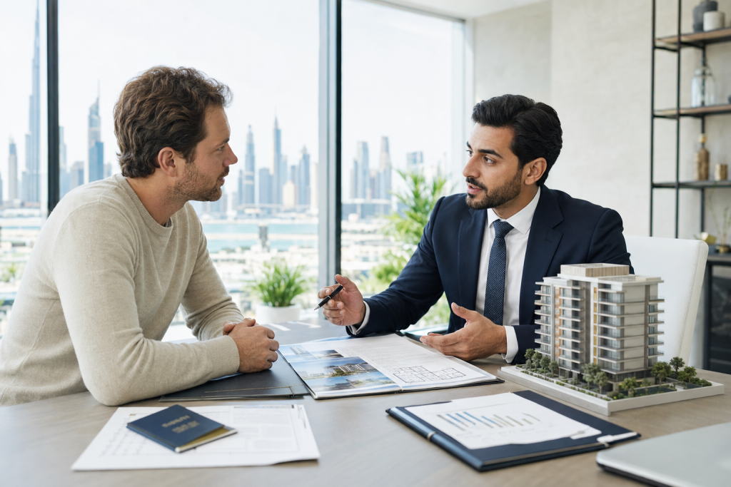 Investor receiving guidance about Dubai property and residency